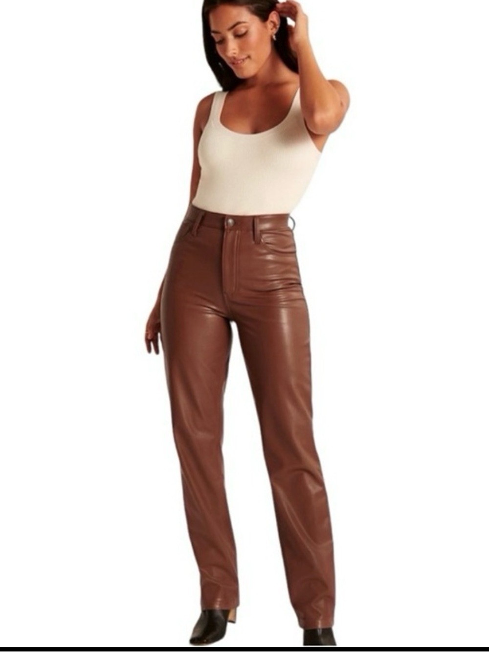 Abercrombie & Fitch The 90s Straight Ultra High Rise Vegan Leather Pants NEW